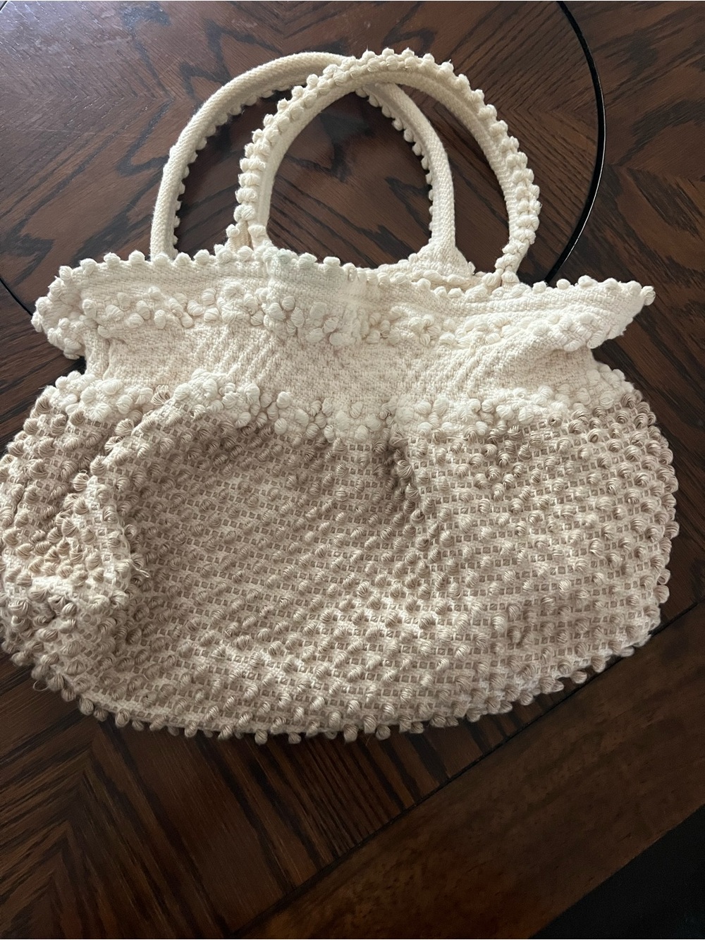 Antonello Tedde Ivory Woven Top Handle Bag, Magnetic Closure, Lined Pockets #624